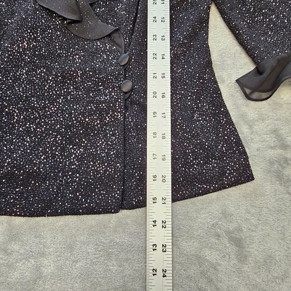 Vintage Alex Evenings Blouse Women's Petite Small Black Shimmery Wrap Top 80's - Picture 7 of 10